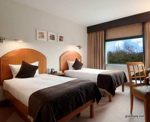 Hotel guest room at the Heathrow Hilton