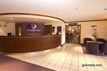 Reception area at the Premier Inn East near Gatwick Airport