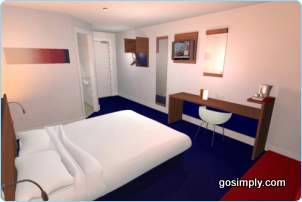 Guest room at the Heathrow Travelodge